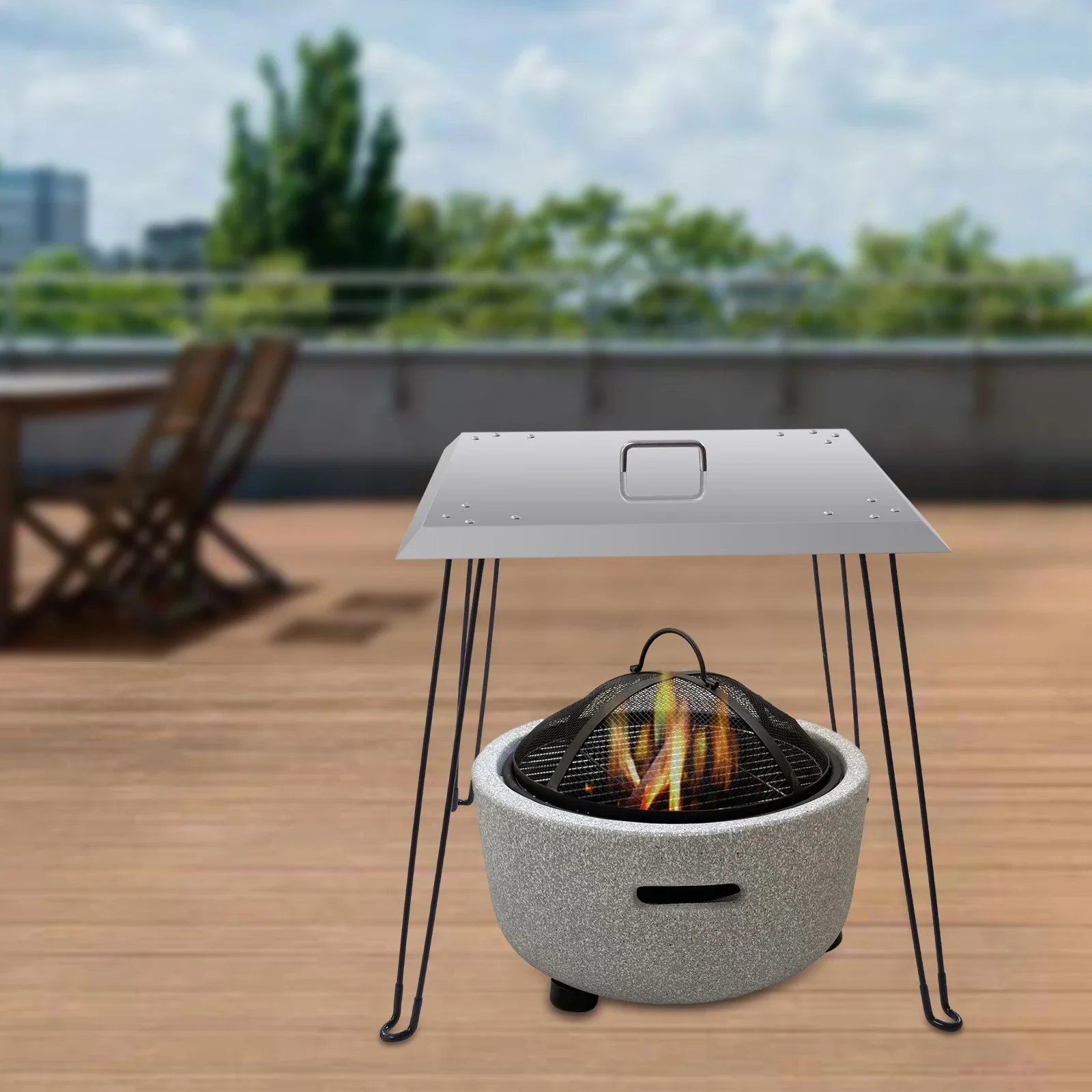 

24''x24''x24'' Outdoor Stainless Steel Fire Pit Burner Cover to Push Heat Down and Out with 4 Foldable Legs & Carrying Handle