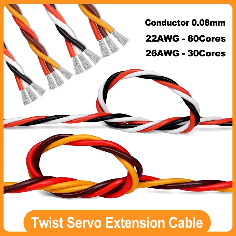 1-50m 30/60 Cores Twist Servo Extension Cable JR Futaba Twisted Wire Cord Lead 22AWG 26AWG Copper Wire for RC Model Accessories