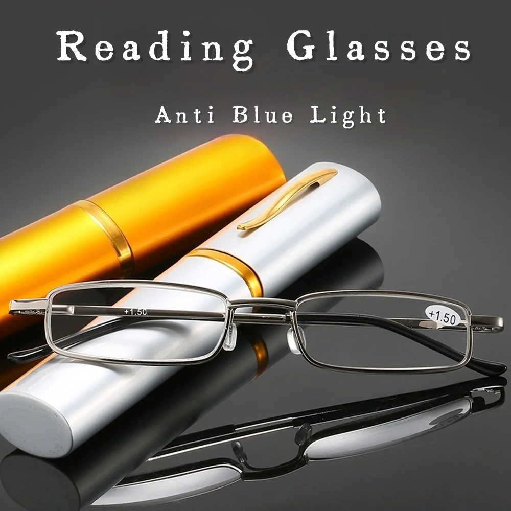 

Portable Pen Holder Ultra Light Mini High-definition Reading Glasses Anti Blue Light Ultra Light Metal Frame Presbyopia Glasses
