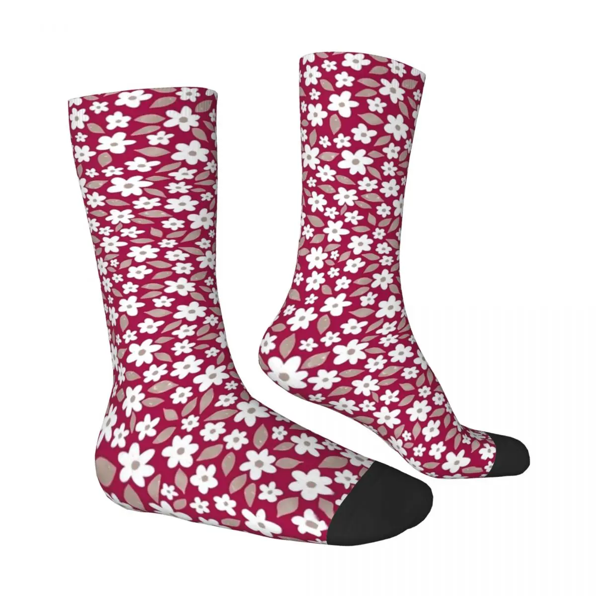 Ditsy Floral Socks Fuchsia Print Kawaii Stockings Spring Non-Slip Unisex Socks Breathable Printed Outdoor Socks