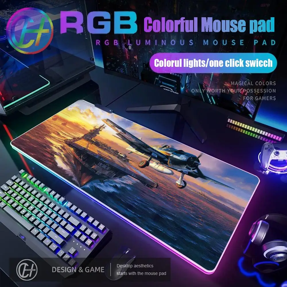 Airplane Flight Clouds Gaming Mouse Pad RGB Gaming Mouse Pad Desk Mat HD Gamer Large LED Light XXL MousePads PC Computer Carpet