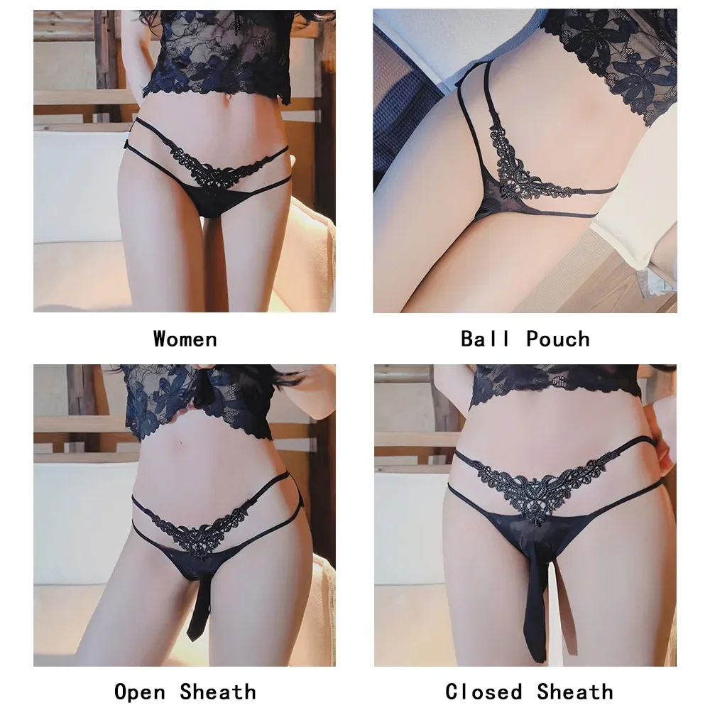 Gay Open Back Underpants for Sex Open Crotch Underwear Sissy Men Pouch Panties Long Peni Sleeve Briefs Lace See Through Briefs