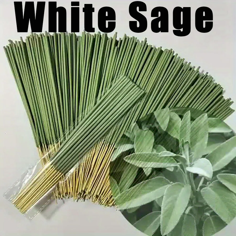 10/50/172 soporta incienso de salvia blanca de larga duración - Palillos de incienso de bambú natural, verde elegante, adecuado para el hogar, yoga, meditación, decoración navideña - Ideal para Halloween, Acción de Gracias, Hanukkah, Pascua - Esencial para purificación espiritual y estudios de yoga, diseño liso