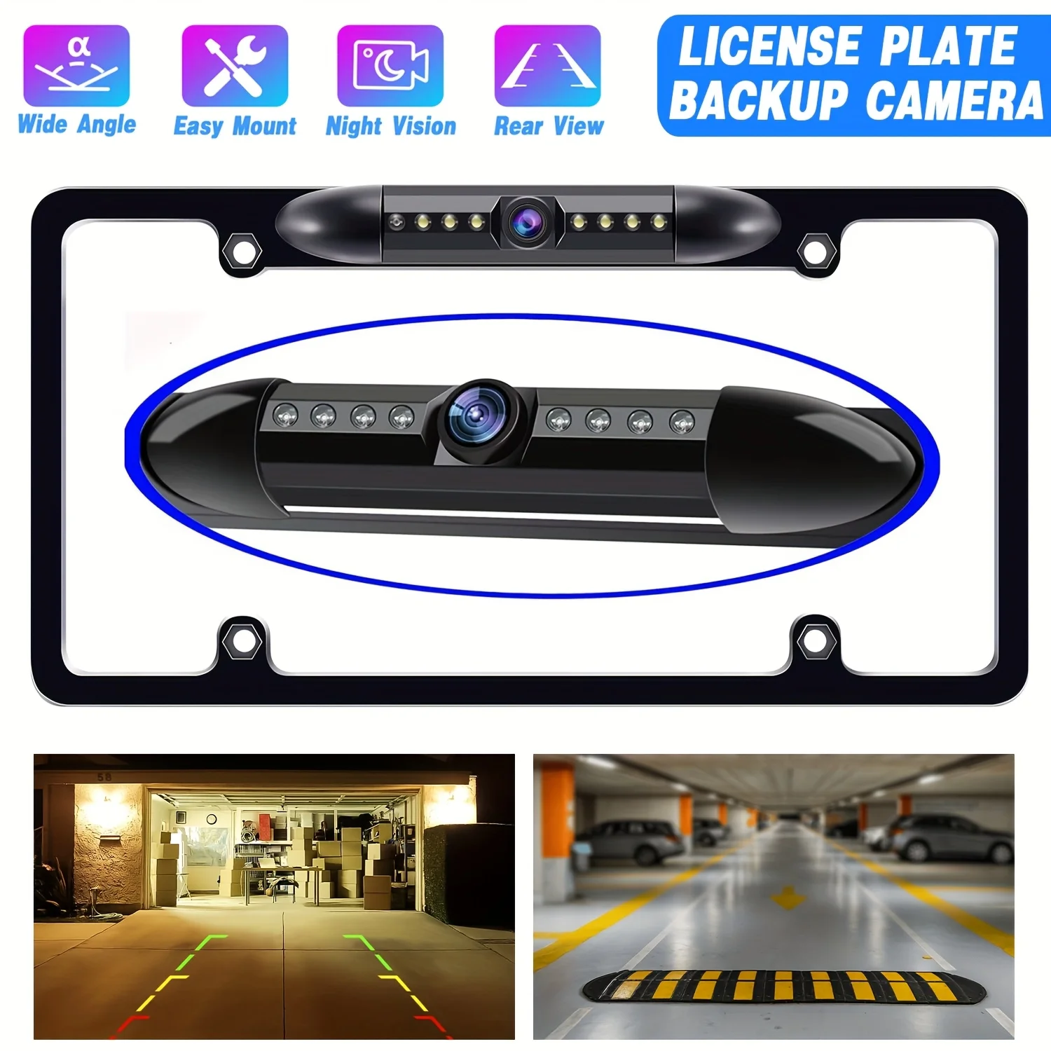 License Plate Backup Camera, Rear View Reverse Camera with 7 LEDs Backup Rear Camera for Universal Cars,SUV, Trucks, RV and More