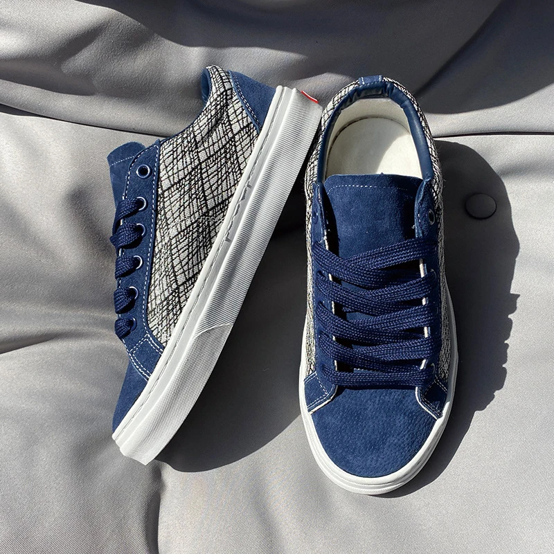 

Men Women Casual Canvas Shoes 36-48 Large Size Blue Plaid Pattern Skateboard Shoes Couple Sneakers Breathable Low Top Street Sty
