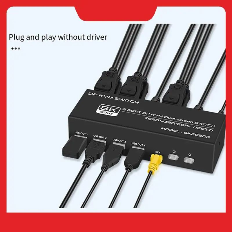 8K DP KVM Switch For 2 Computers USB 3.0 KVM Switch 2 In 2 Out And 4 USB 3.0 Port For Mouse Keyboad Monitor