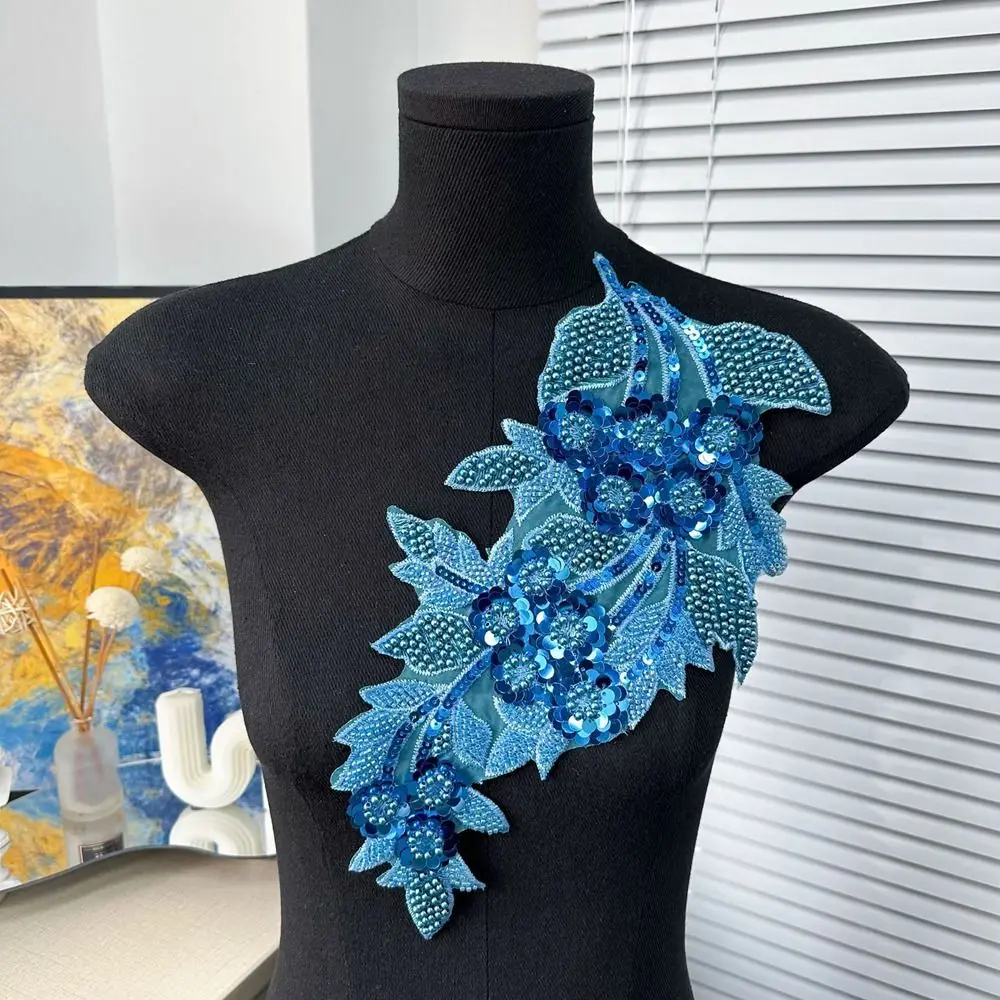 Fashion 3D Sequin Flower Patches Embroidery DIY Clothing Applique Handmade Embroidered Patches Wedding Dress view 4