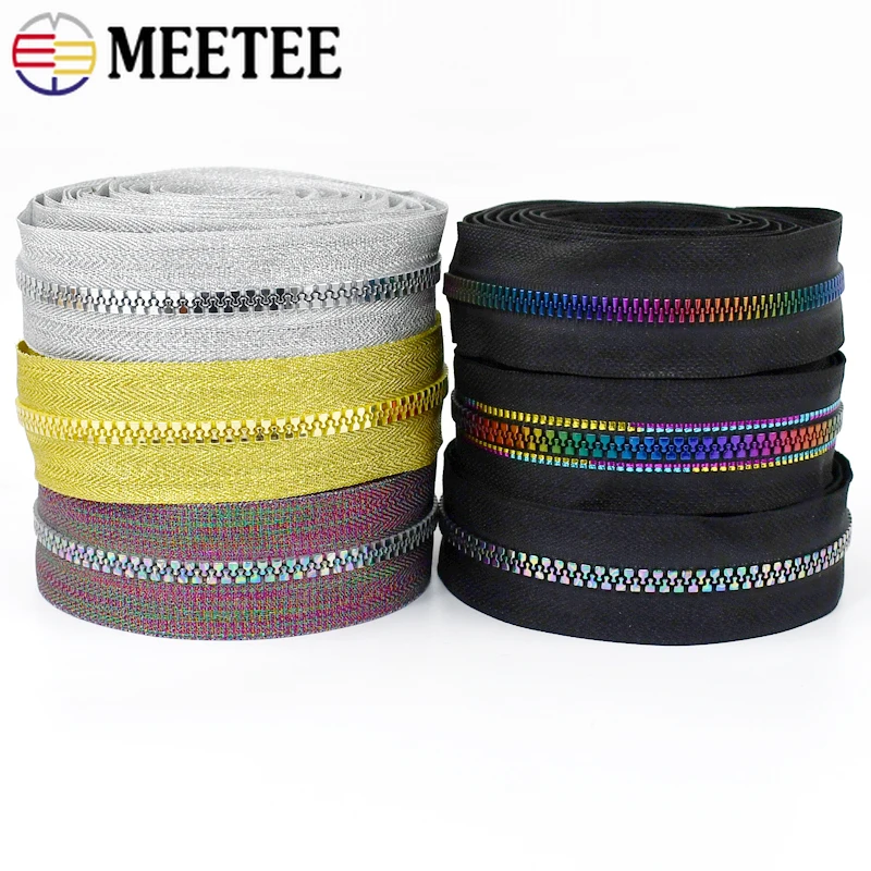 

2Meters Meetee 5# Resin Zippers Rainbow Decorative Zipper Tape Bag Clothes Zip Roll Closure Plastic Zips Repair Kit Accessories