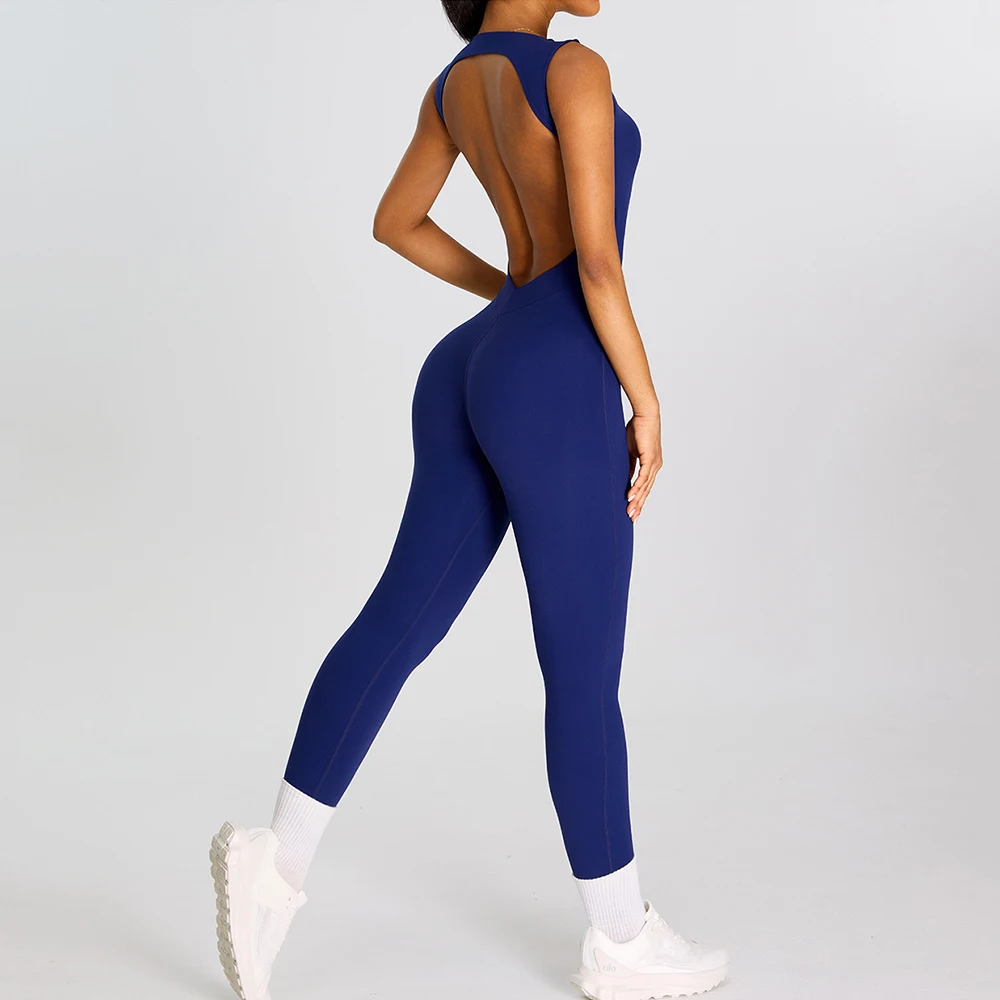 Women's Backless Tracksuit Breathable Gym Clothes Yoga Sports Bodysuit Fitness Romper Female One-Piece Playsuit Workout Overalls