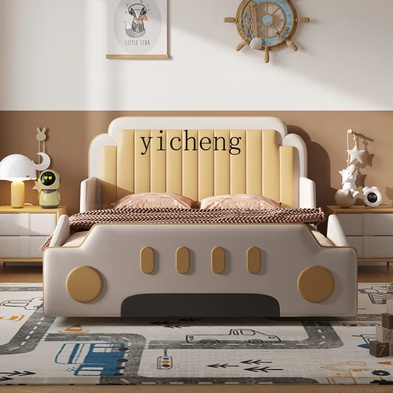 Zc Children's Bed Boy Jiji Bed for Car Modern Simple Soft Bag Top Layer Leather Children's Fun 1.5 M Single Bed