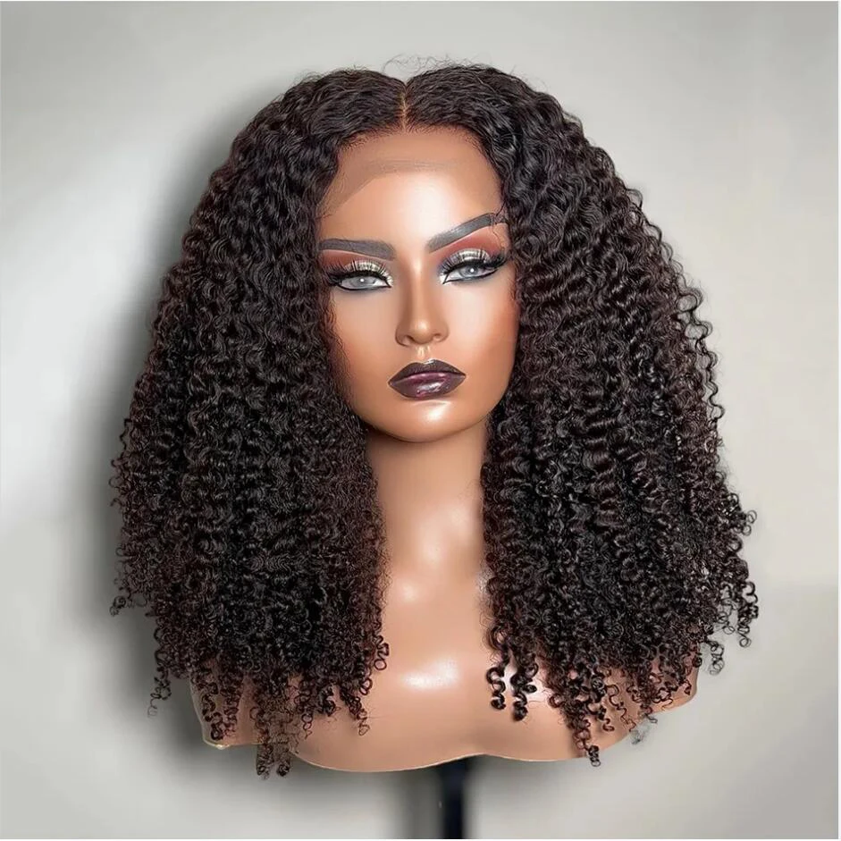 

Soft 26Inch Long Black Kinky Curly 180Density Lace Front Wig For African Women Babyhair Heat Resistant Preplucked Glueless Daily