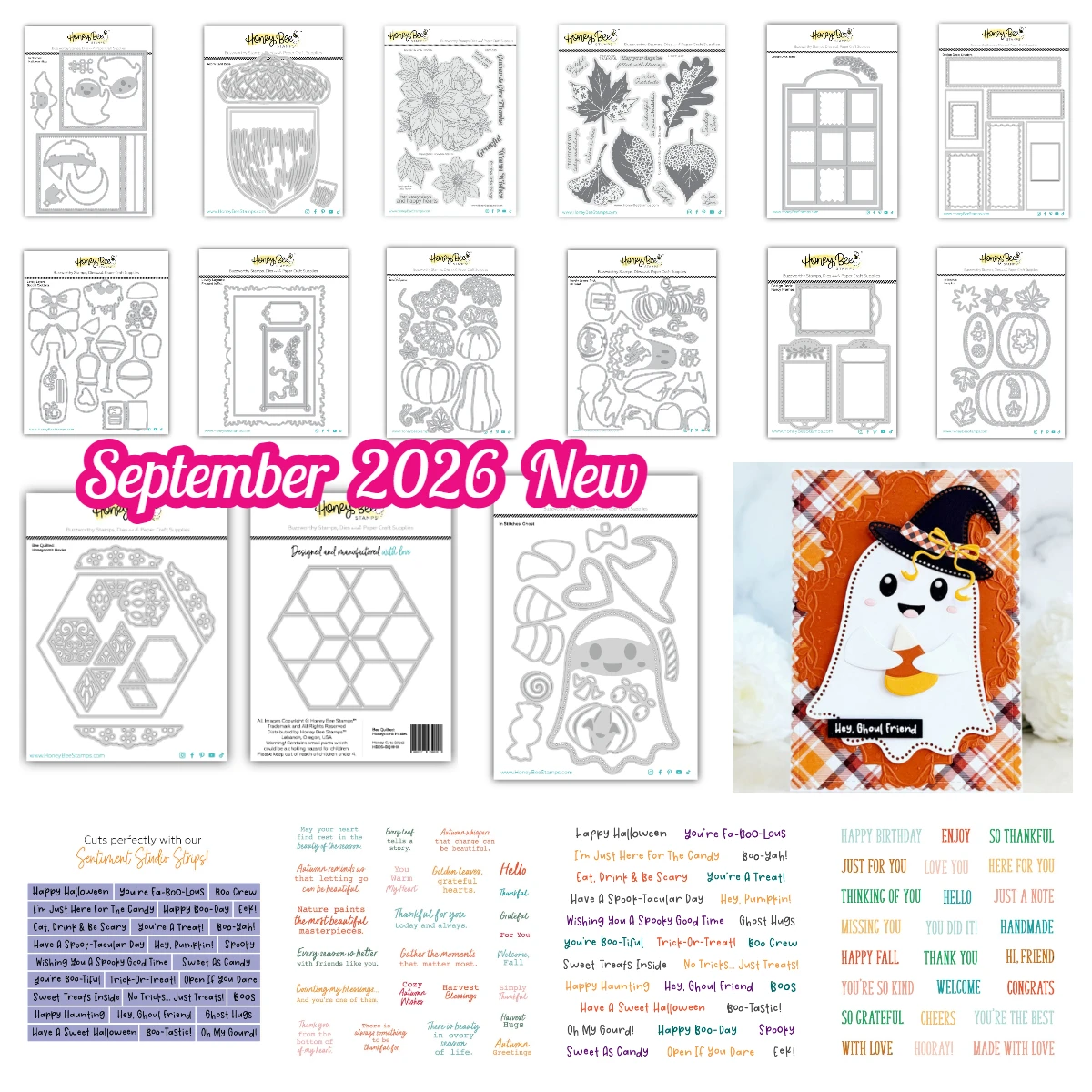 September 2o26 New Honeycomb Hexies Framed in Fall Harvest Blooms Halloween Metal Cutting Dies Stamps for DIY Handmade Scrapbook