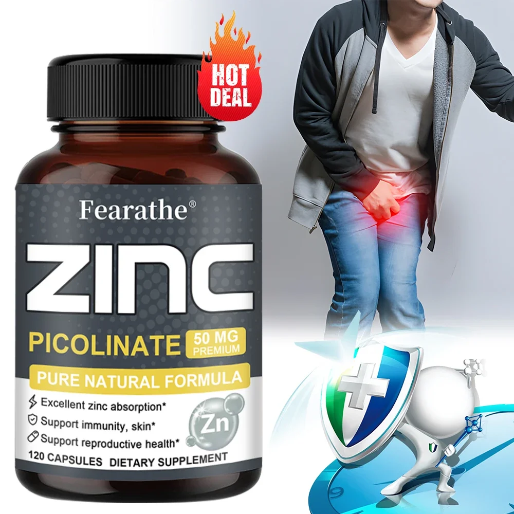 Fearathe 50 Mg Zinc Picolinate, 120 Veggie Caps - Gluten Free and Non-GMO, Supports Immunity, Skin, Energy