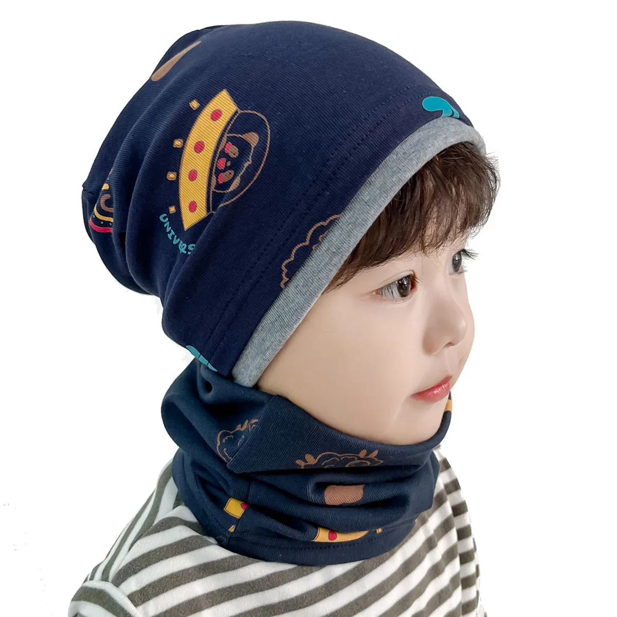 New Good Cotton Baby Hat Scarf Panda Spacecraft Autumn Winter Hat for Boys Warm Children Beanies Baby Neck Scarf Kids Skull Cap