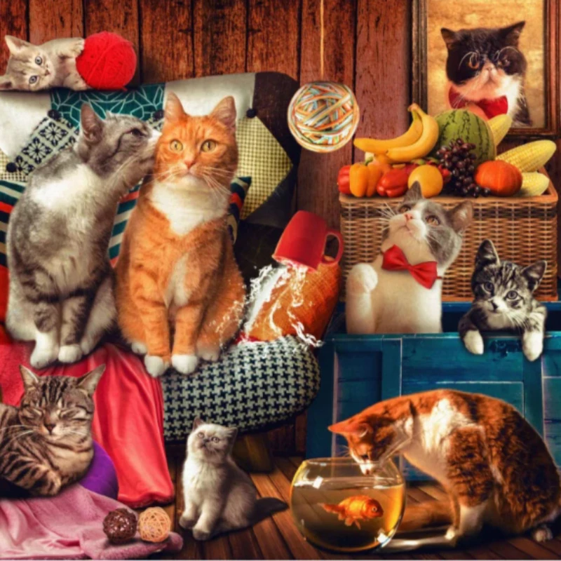 1000 Pieces Cat Scene Collection Jigsaw Puzzle, 69x51cm Gray Paperboard Puzzle for Adults, Family Game, Gift for Cat Lovers