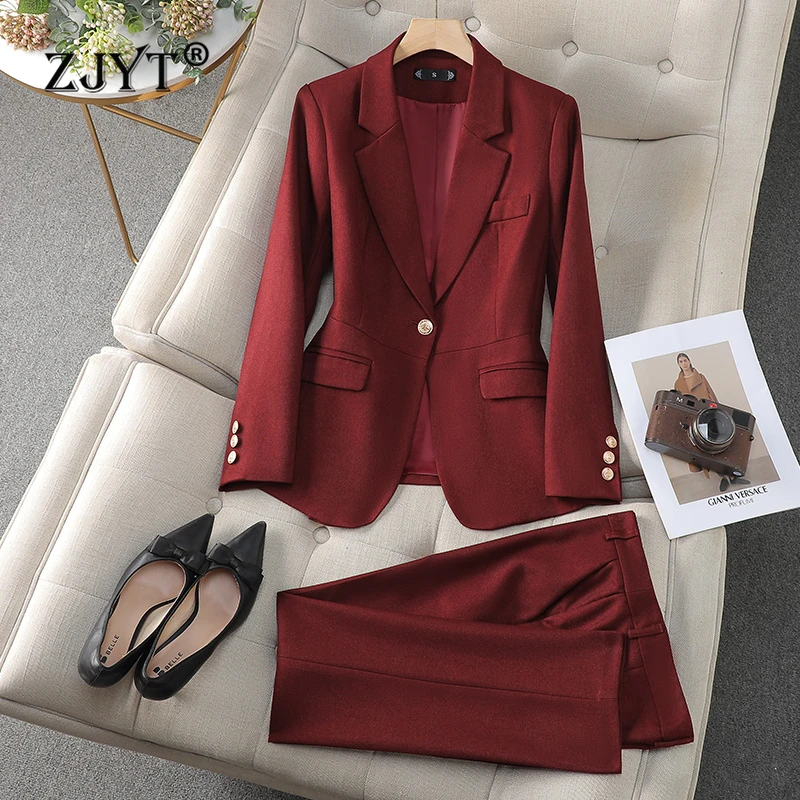 ZJYT Elegant Blazer Pants Sets for Women 2 Pieces Clothing Matching Set Trousers Suit Plus Size Jacket Outfit Autumn 2024 New