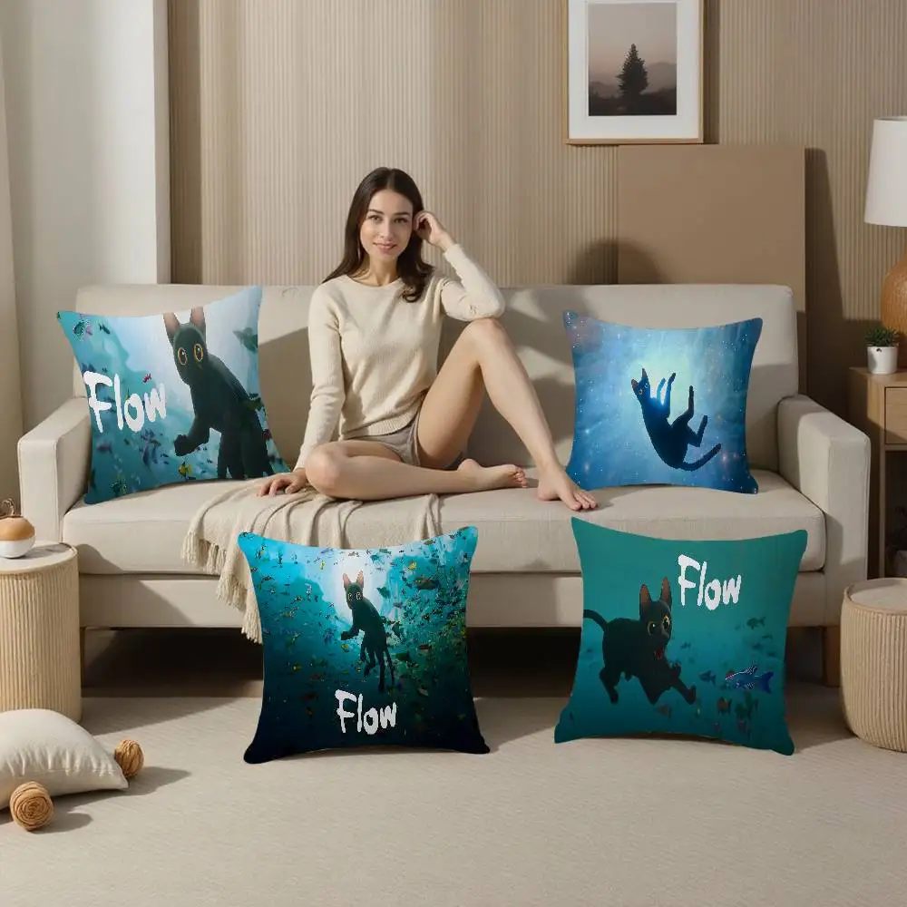 Movie F-Flow Cat Pillow Covers Cartoon Sofa Decorative Home Double-sided Printing Short Plush Cute Cushion Cover