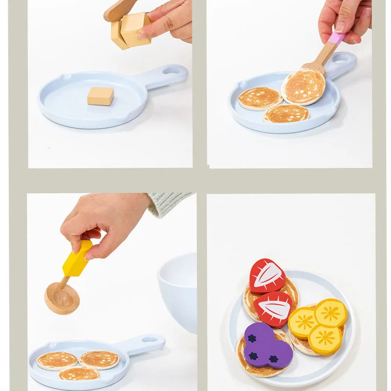 子供用木製キッチンパンケーキ作りごっこ遊びおもちゃセットモンテッソーリ早期学習クッキングゲーム楽しい教育玩具子供向け