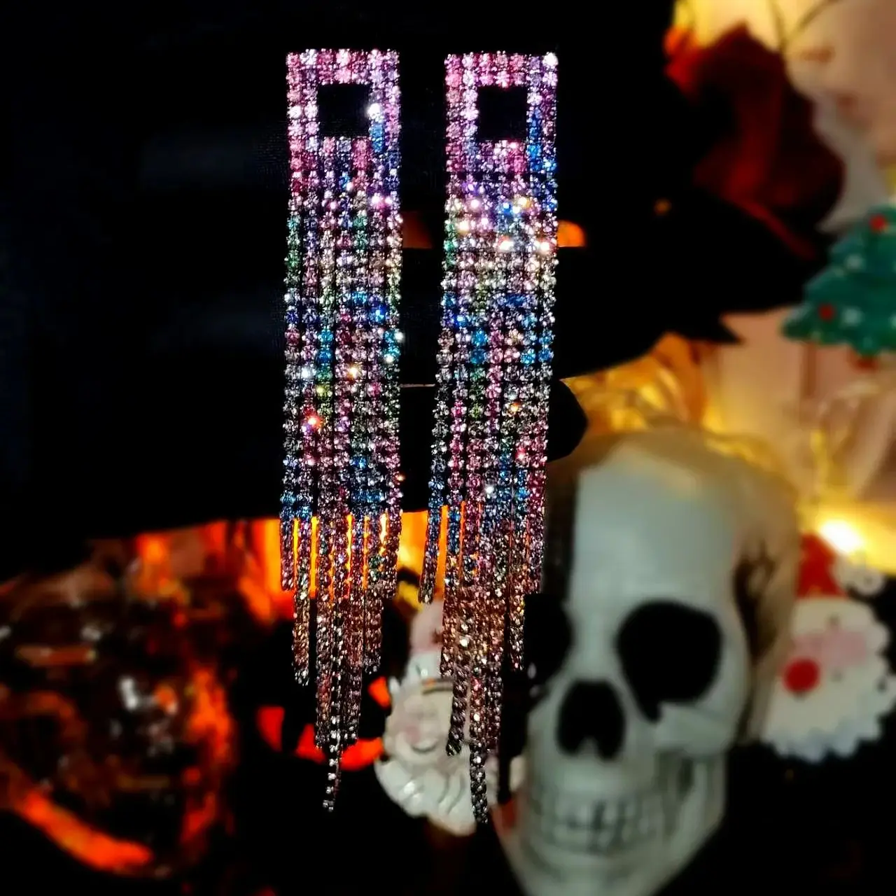 Rainbow Crystal Drop Earrings Long Tassel Earrings for Women Party Earring Wedding Jewelry