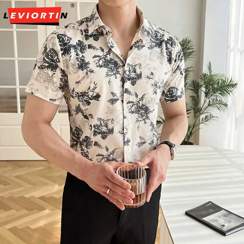 

2025 Summer New Men's Simple Fashion Gentleman Style Short Sleeve Shirt Business Casual Versatile Breathable Printed Shirt