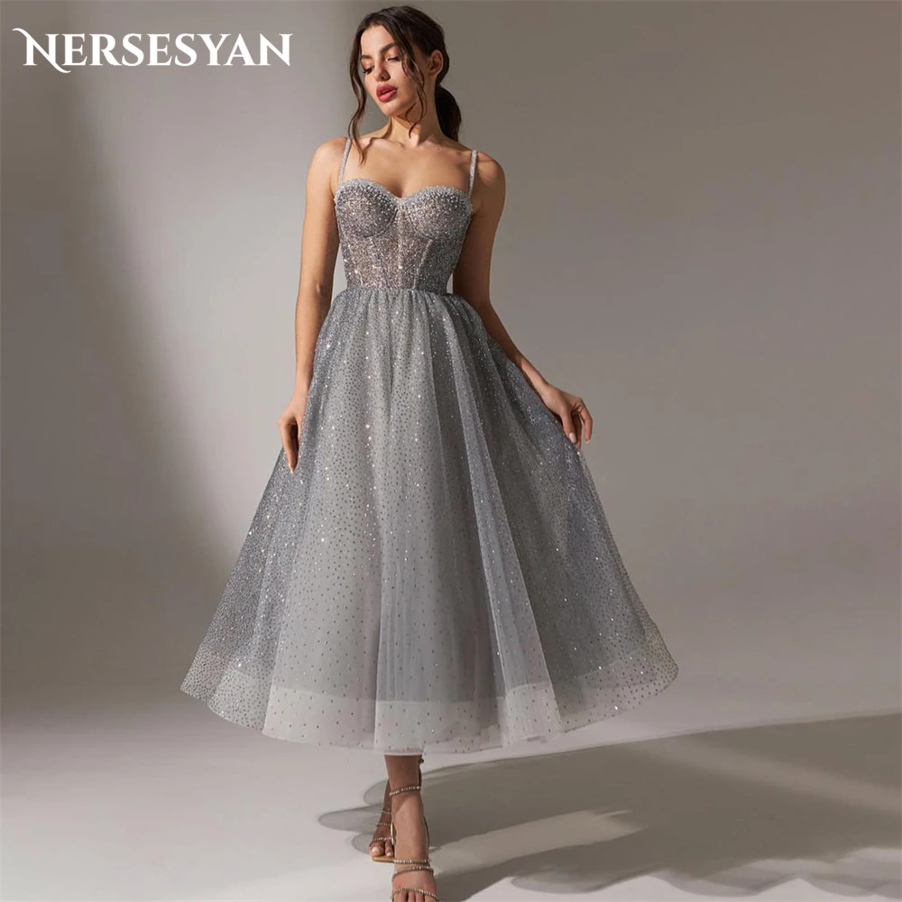 

Nersesyan Glitter Elegant Formal Prom Dresses A-Line Backless Spaghetti Straps Evening Dress Sparkly Sweetheart Party Gowns 2024