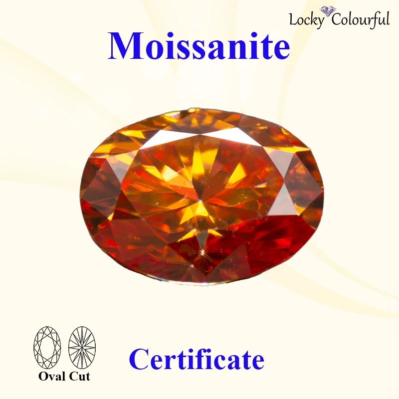 Moissanite corte oval cor laranja vvs1 para contas de amuletos com certificado gra diy jóias fazendo pingente pulseira materiais principais