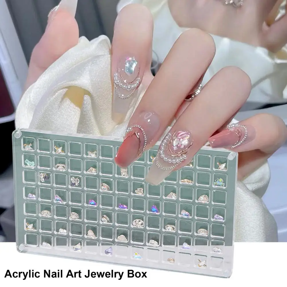 Magnetic Cover Nail Art Organizer Multi-compartment Acrylic Rhinestone Storage Box with Magnetic Cover for Nail Charms Jewelry