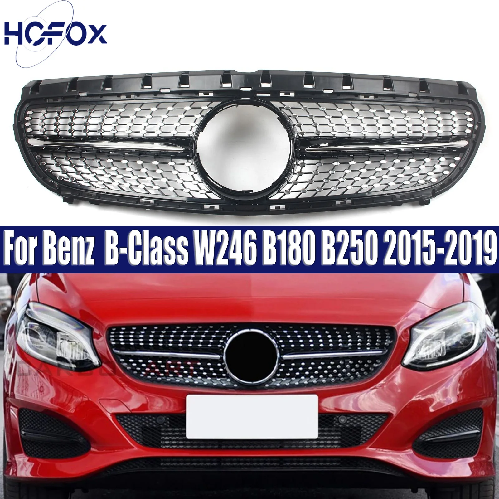 

Front Bumper Racing Grill Diamond Grille Black Silver For Mercedes Benz B-Class W246 B180 B250 2015-2019