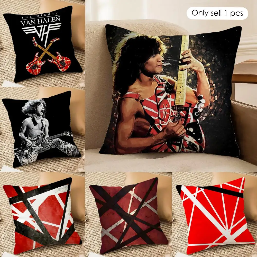 E-Eddie Van H-Halen Guitar Cushion Cover Silky Short Plush Invisible Zipper Dustproof Sofa Pillow Case For Home Decor