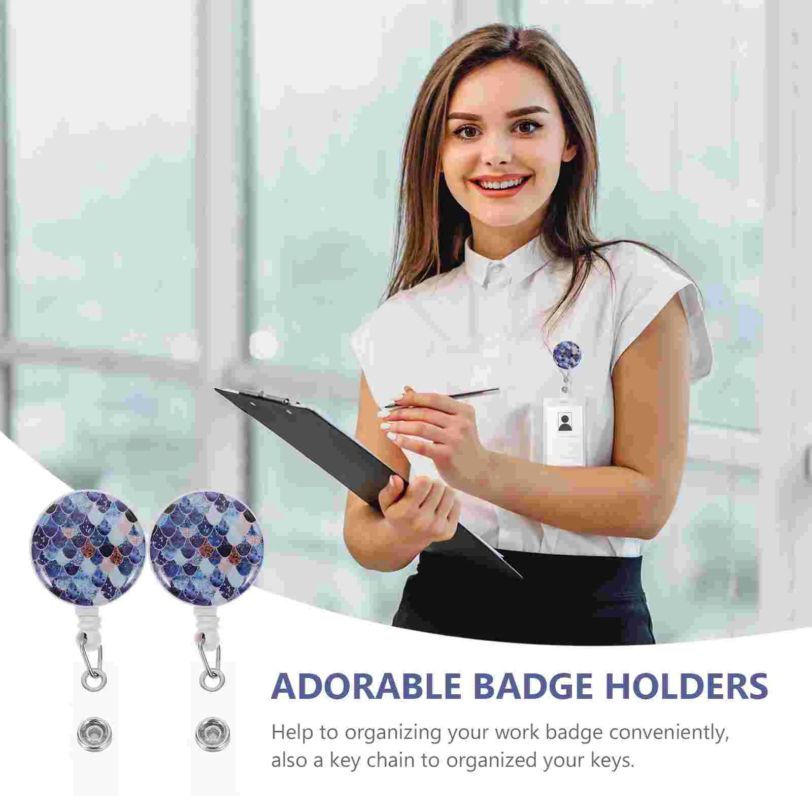 Fish Scale Badge Holder Glitter Clips Plastic Holders Telescopic Adorable Reels Card Sleeves