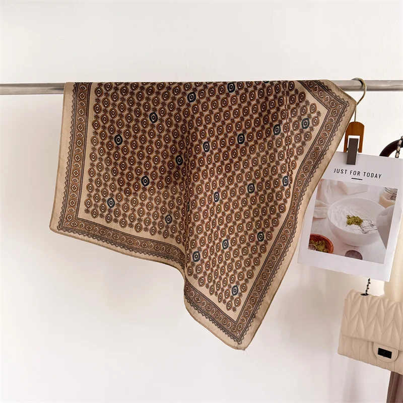 Scarf Women Square Bandana Headscarf Shawl Neck Wrap Bohemian Ethnic French Print Houndstooth Sunscreen Scarf Daily Gift