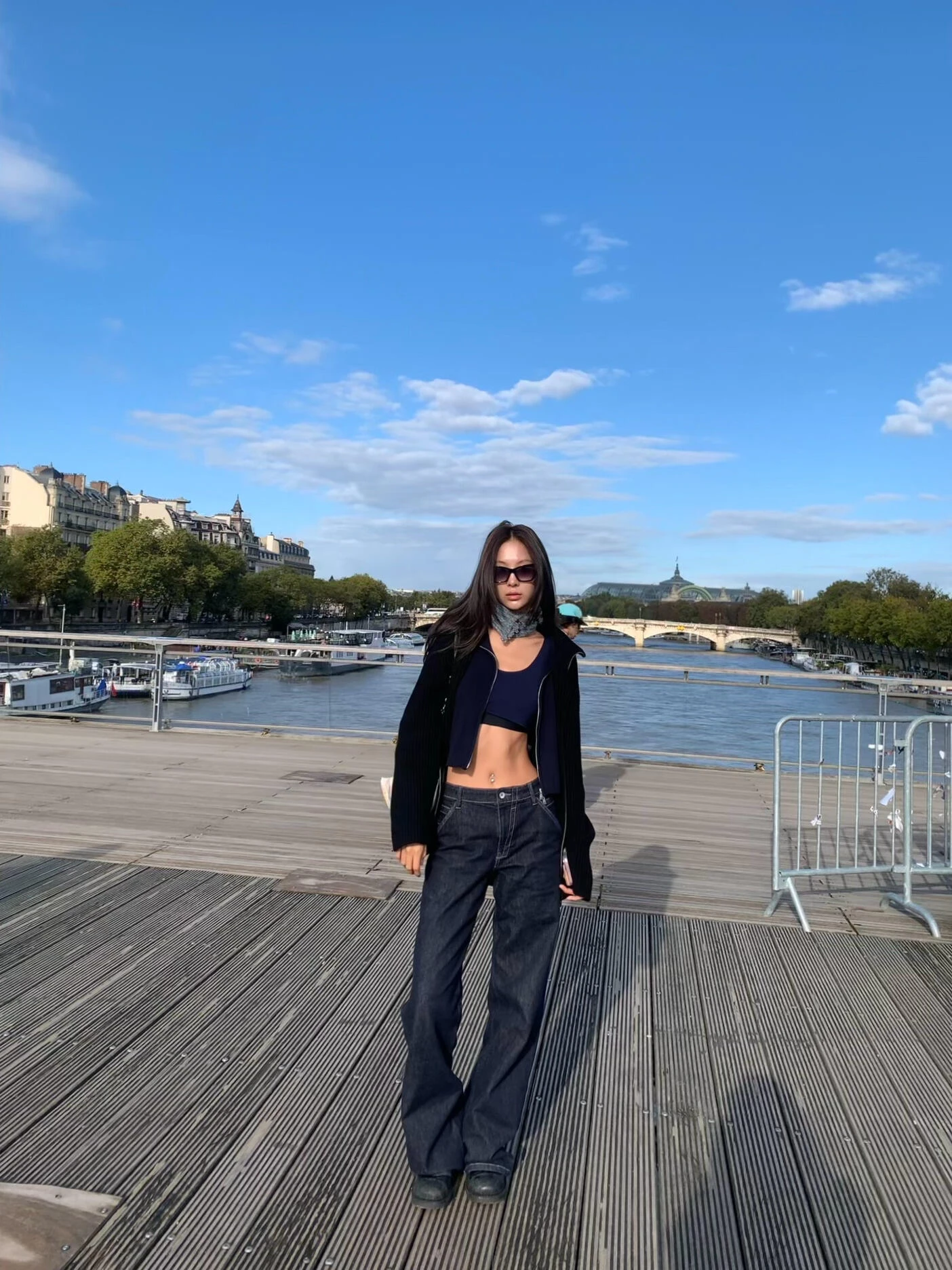 

Women's Four Seasons Slightly Elastic Dark Blue Straight-Leg Jeans Retro High Waist Fit Original Color Trousers