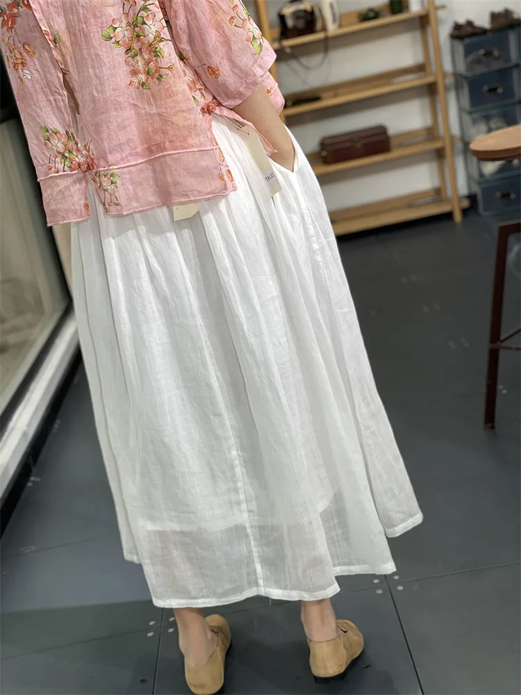 Oversized Summer High Waist Loose Women Linen Skirt Korea Casual Office Big Size Skirt Ladies Womens White Midi A-line Skirts