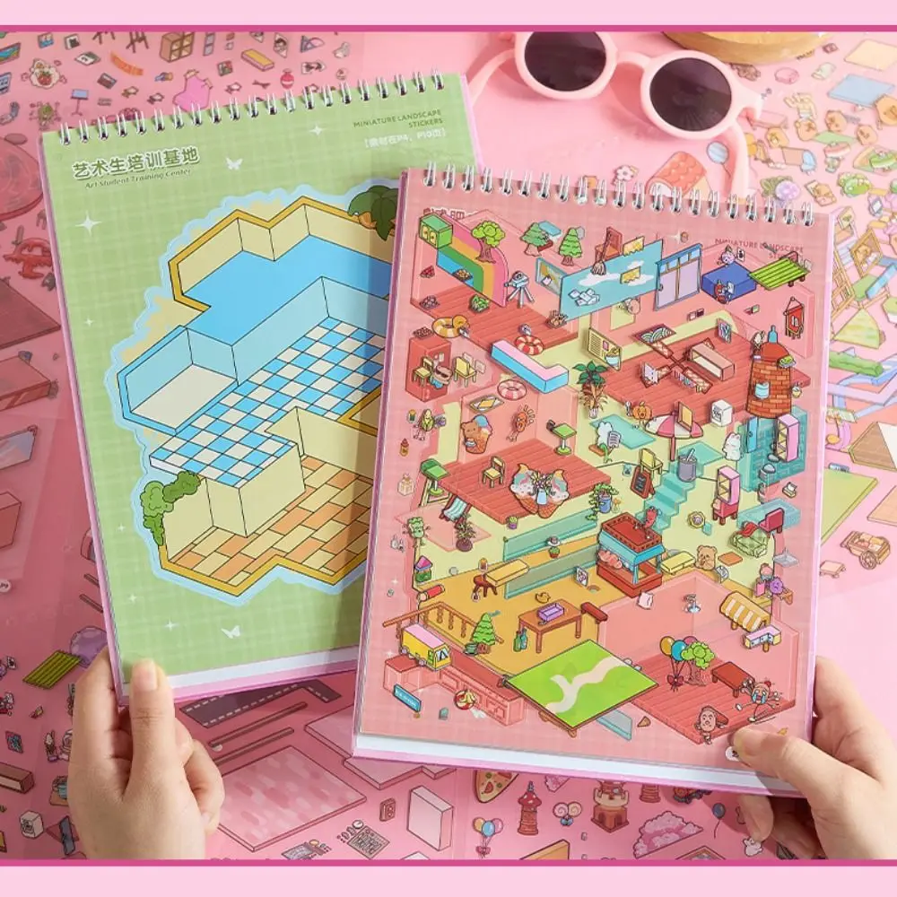 PET Happy Town Miniature Scene Sticker Coil Binding Visual Stacking Miniature Scenery Collection Volume Decompression
