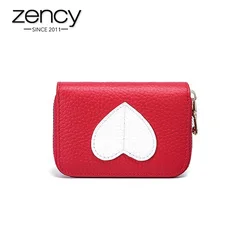 Zency Mini Short Wallet for Women Genuine Leather Heart Shape Decoration Daily Casual Coin Pocket Purse Card Holders in Black An
