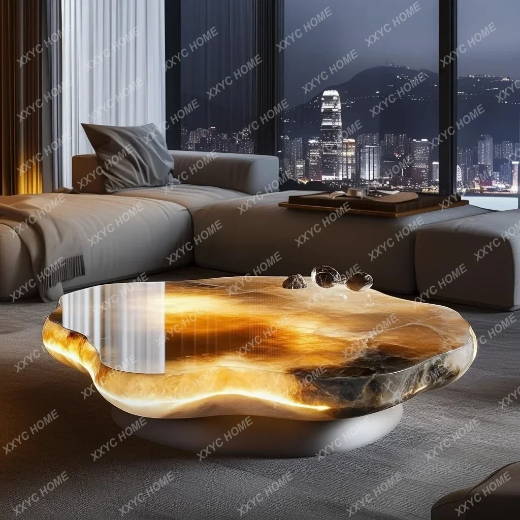 AACoffee Table Leather Square Minimalist Villa Living Room Light Luxury Modern Luxury Stone Natural Marble Home
