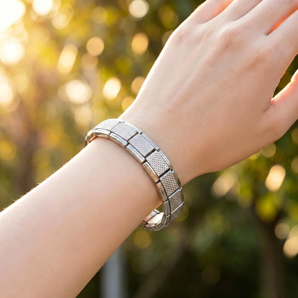 Herren-Armband aus Edelstahl mit Gitterstruktur, 9 mm, italienischer Charm-Armband, DIY, abnehmbare Schmuckglieder für Geschäftsmänner – Detail 3