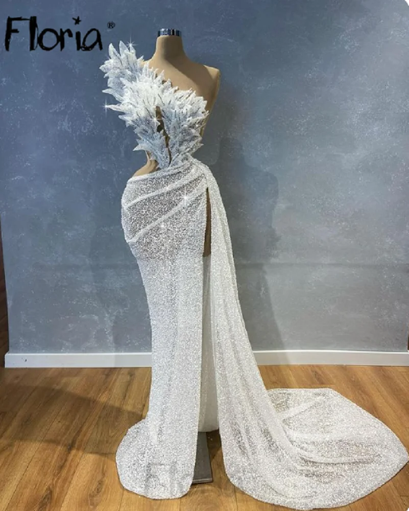 Vestido de noche largo con cuentas y diseño de hojas en 3D, brillante, un hombro, vestidos de celebridades, alta costura árabe, boda, baile de graduación, vestidos de fiesta