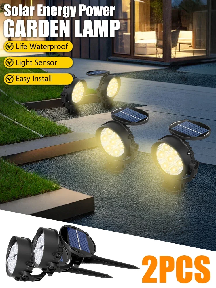 1/2 PIÈCES LED Solaire Spots IP65 Étanche Extérieure Solaire Paysage Applique Murale Luminosité Réglable pour Jardin Cour Palmiers