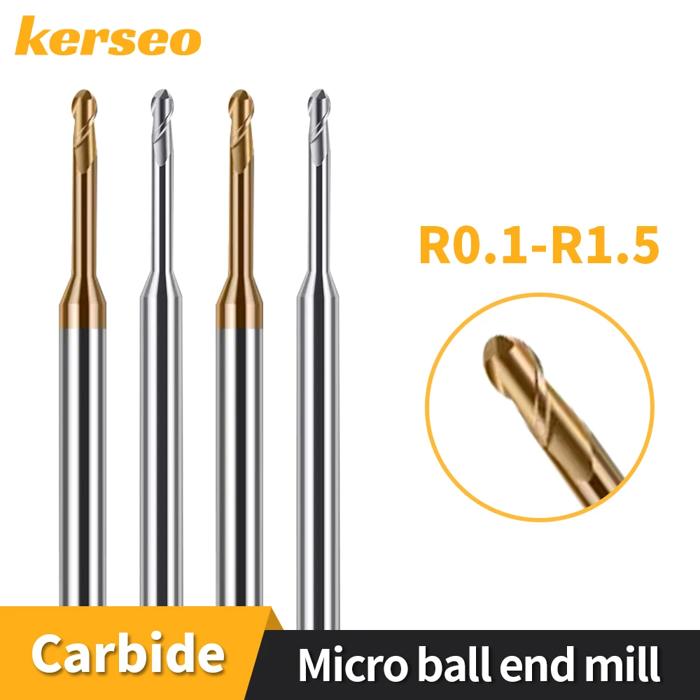 

Kerseo Carbide Micro Ball End Mill Long Neck CNC Machine Small Mini Deep Groove Milling Cutter Tool for Steel Metal R0.1-R1.5
