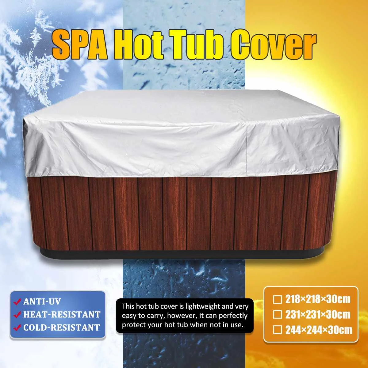 Universal Hot Tub Cover Waterproof UV Proof All-Weather Spa Cover Cap Protector Hotspring Snow Rain Dust Covers Garden Courtyard