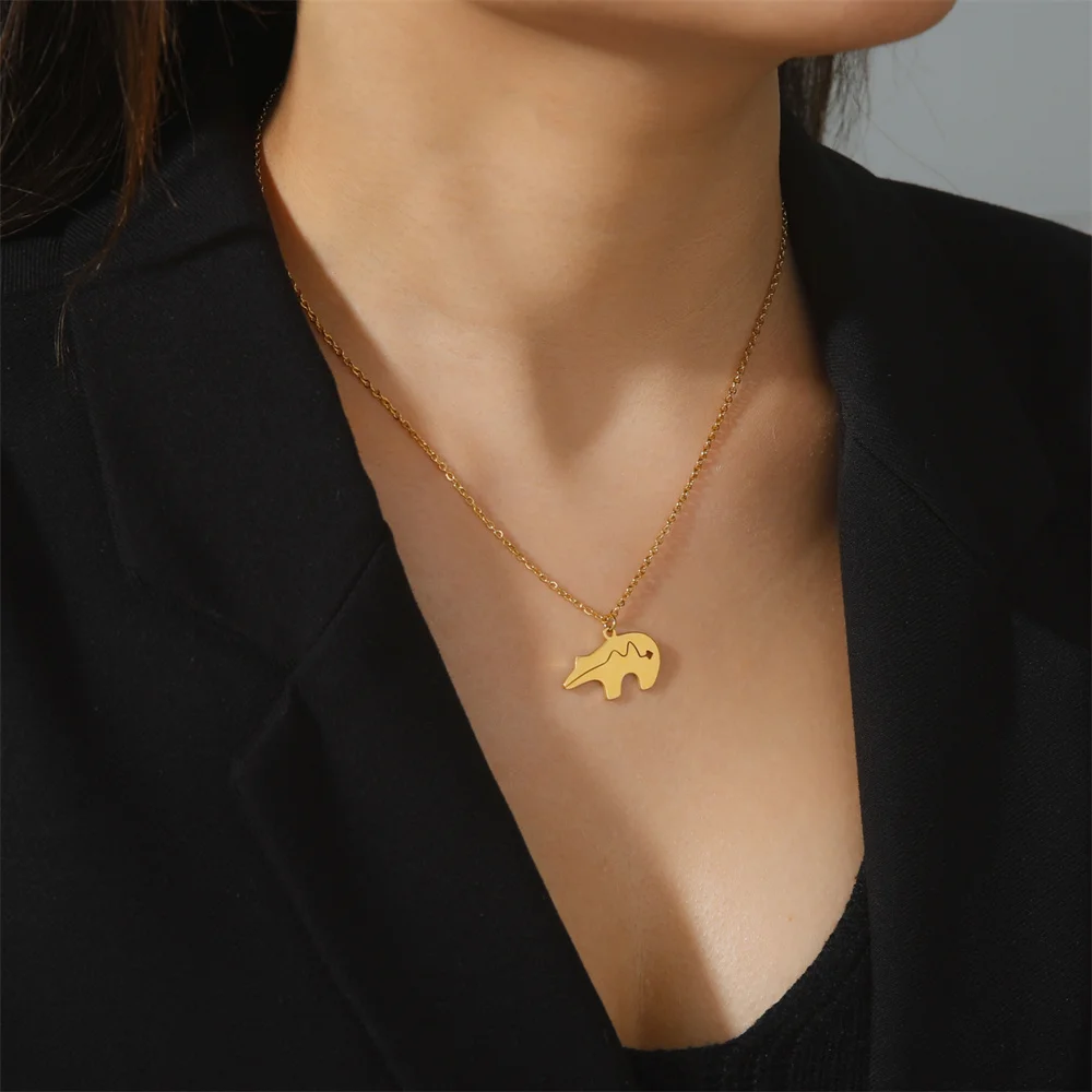 My Shape Polar Bear Necklace for Women Men Stainless Steel Silver Color Animal Pendant Chain Chokers Fashion Jewelry Party Gifts image 4