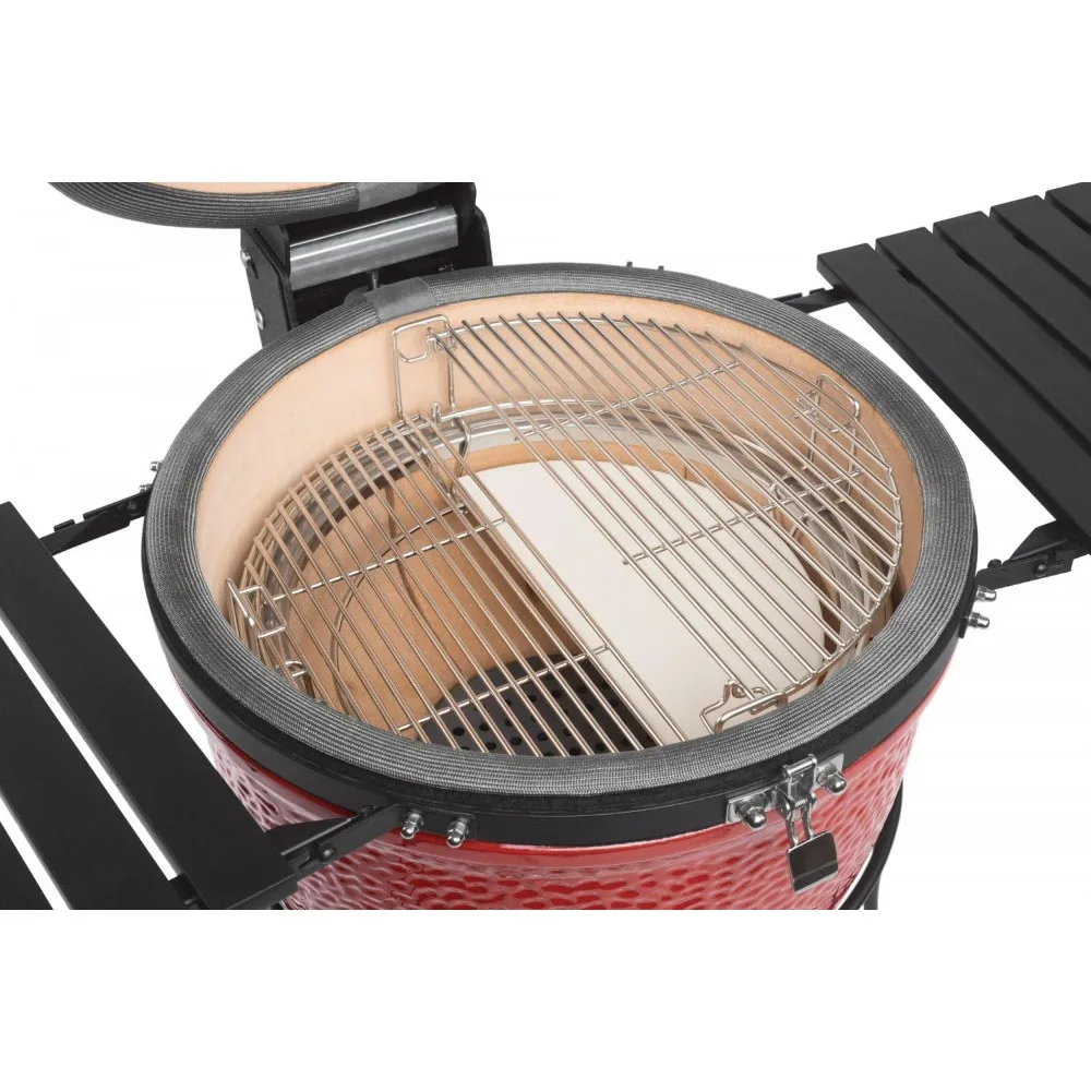 Kamado Joe KJ23RHC Classic Joe II, parrilla de carbón de 18 pulgadas con carrito y estantes laterales, rojo Blaze, novedad