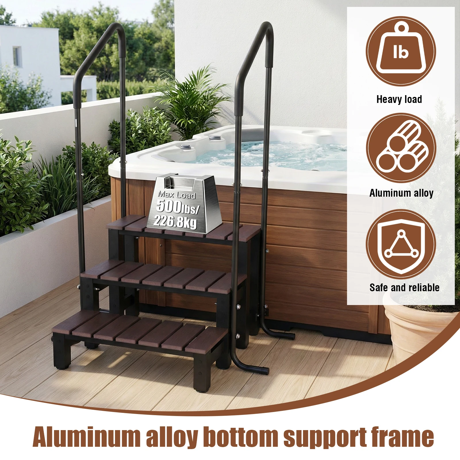 

Spa Bathtub Step Ladder with Anti-Slip Handrail RV Step Stool with Railing 550LBs Load Capacity for Camper Porch Travel Trailers