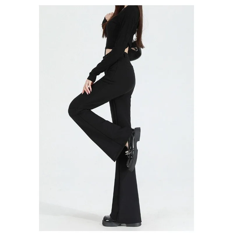 

Новые удлиненные флисовые брюки-клеш с высокой талией для высоких людей, черные, слегка расклешенные, для детей и взрослых.