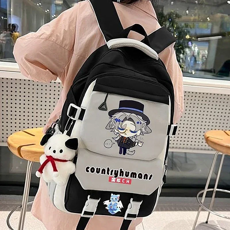 Breathable mesh,Black CountryHumans Country Humans Countryball Polandball Kids Teens School Bags,Anime Backpacks Girls Boys