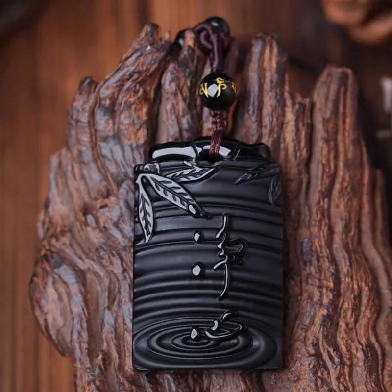 

Natural Obsidian Buddha Language Buddha Brand Meditation Crystal Pendant Men's and Women's Pendant Pendant