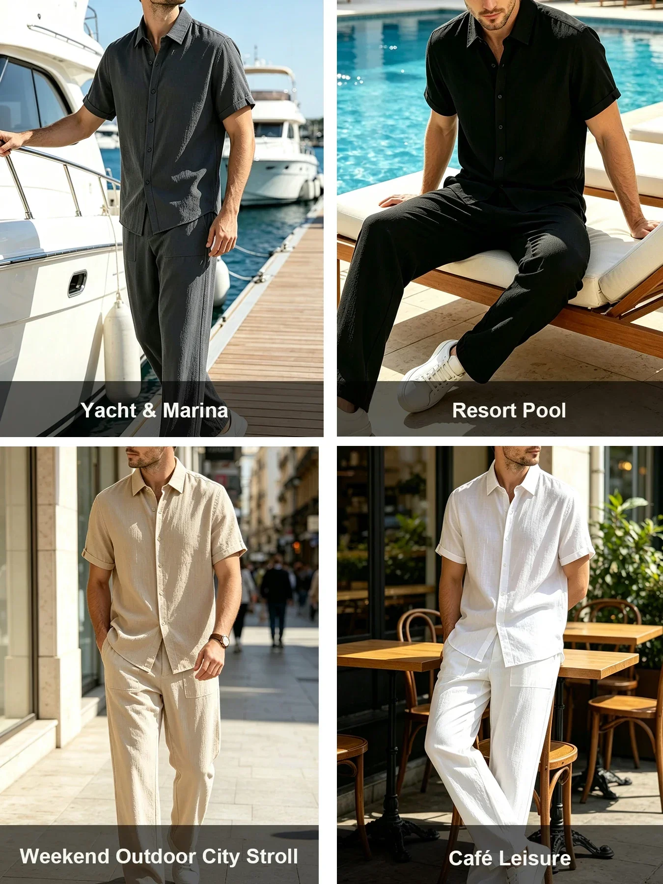 Conjunto de dos piezas para hombre, ideal para las vacaciones de verano: camisa de manga corta con botones en el frente y pantalones anchos de corte relajado, perfecto para la playa.