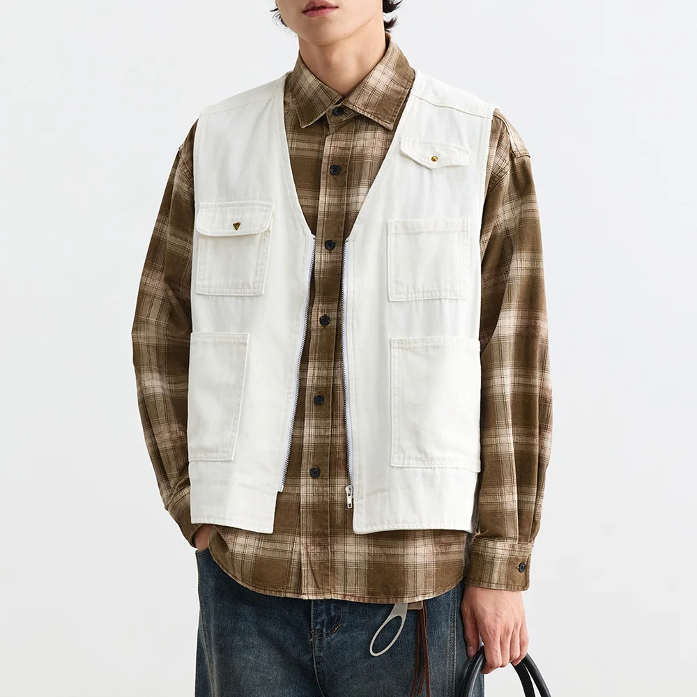 

Американский ретро-модный жилет-карго, мужской уличный жилет, свободная повседневная техническая одежда с несколькими карманами, жилет из чистого хлопка, уличный жилет, пальто