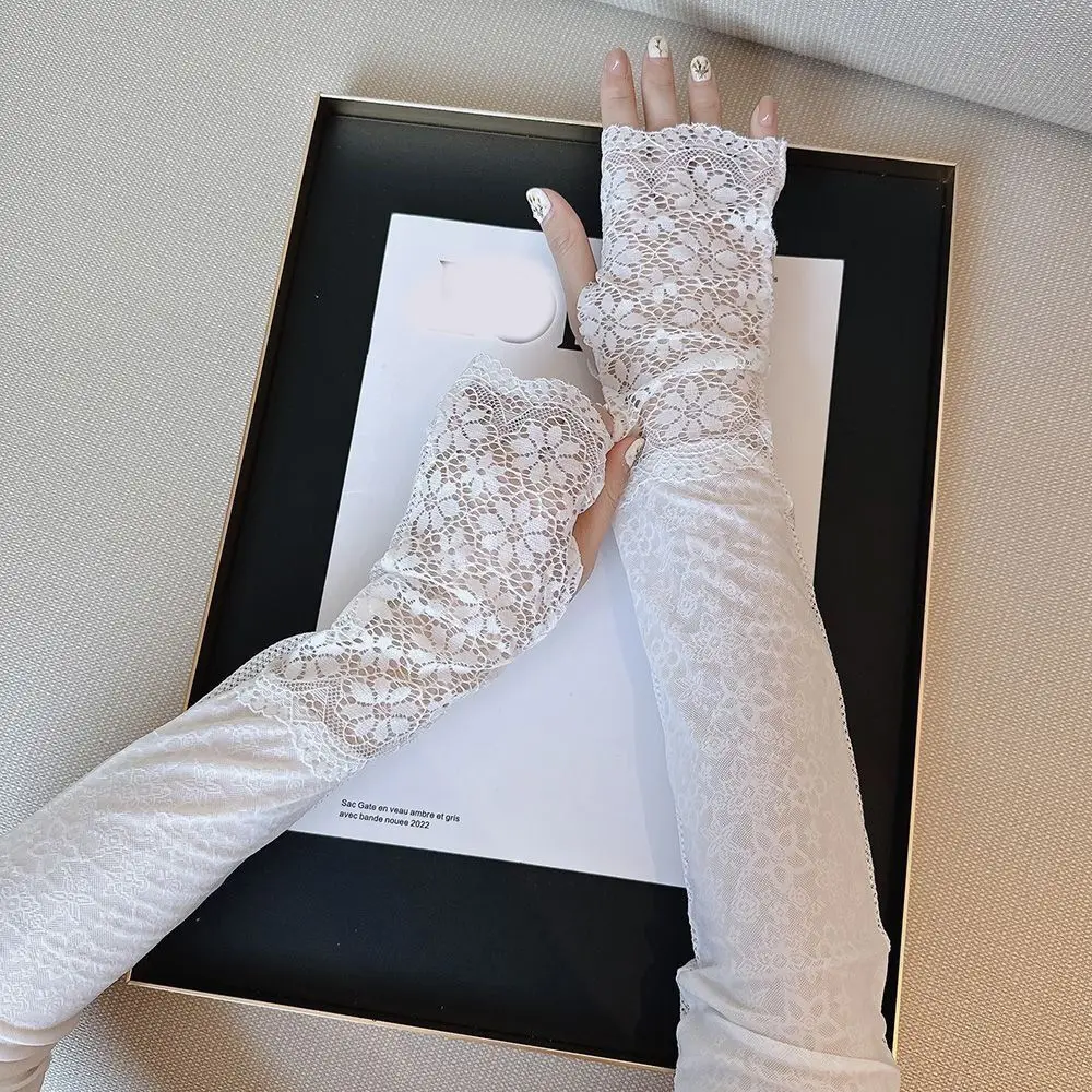 

Anti-UV Lace Ice Silk Sleeves UV Insulation Sun Protection Sunscreen Sleeve Arm Covers Long-sleeved Glove Cycling Gloves Driving